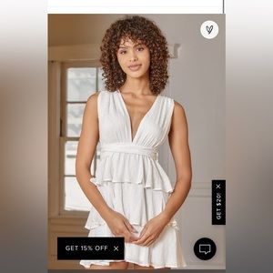 All About Bliss White Swiss Dot Tiered Halter Mini Dress in Small